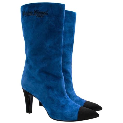 chanel navy blue boots|Chanel blue suede boots.